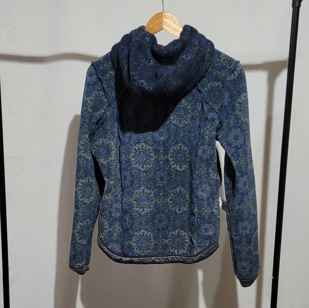 Sherpa jacket hoodie coat mid layer athletic outdoor paisley sustainable blue - Picture 9 of 16